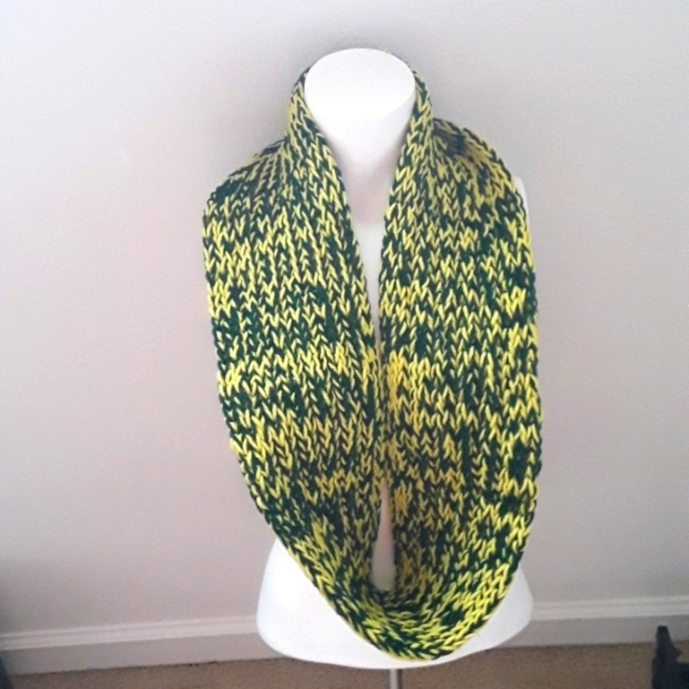 rib knit green and yellow infinity scarf